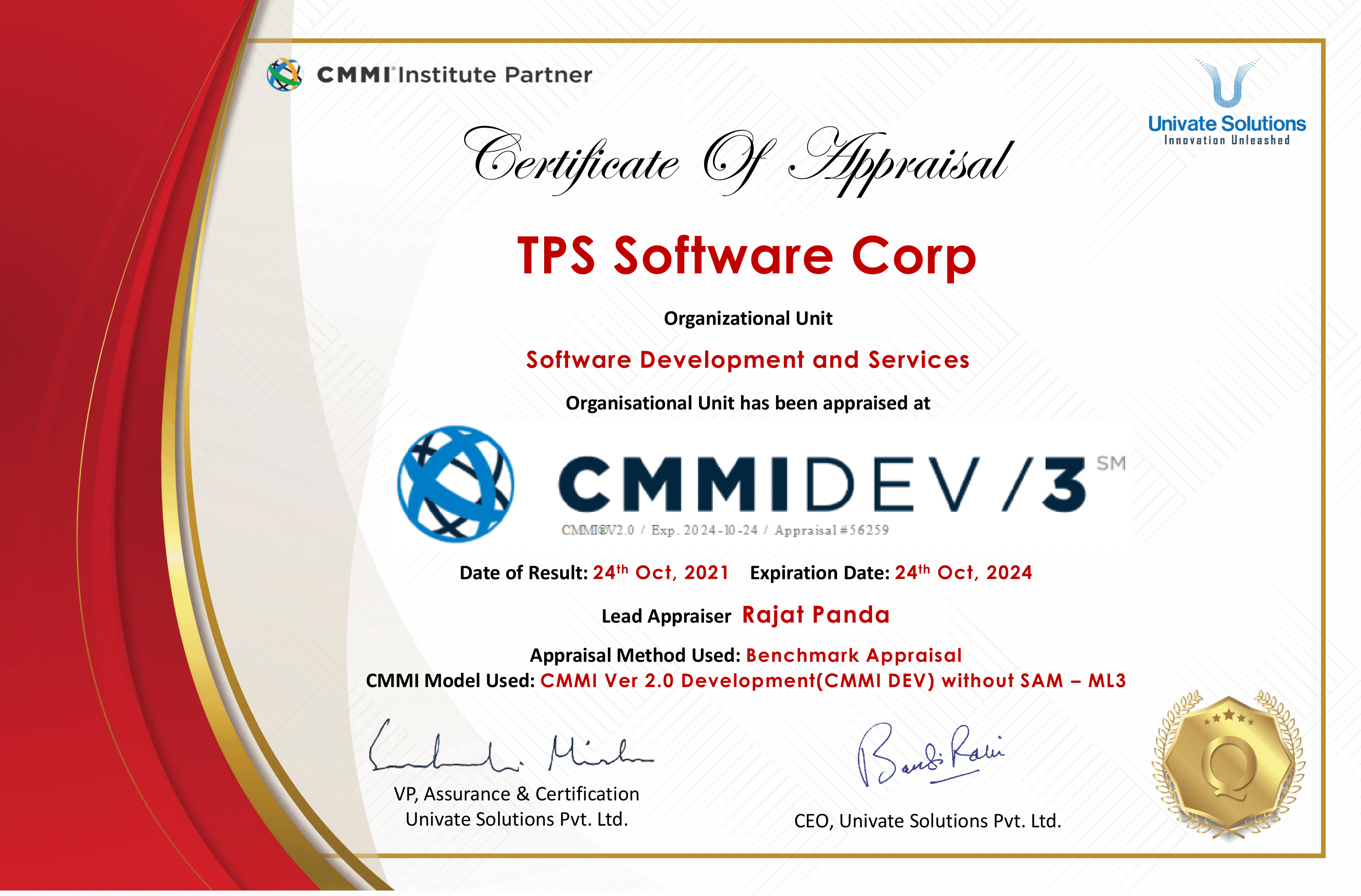 TPS Software Achieved CMMI Maturity Level 3 For Software Development